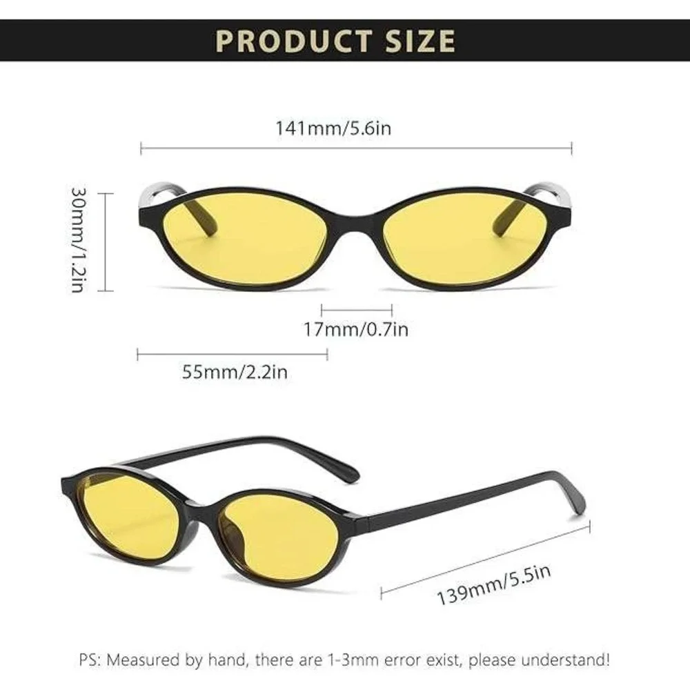 Black Oval Sunglasses Yellow Tint Lens Men‎ Fashion Eyewear Small Trendy Lentes